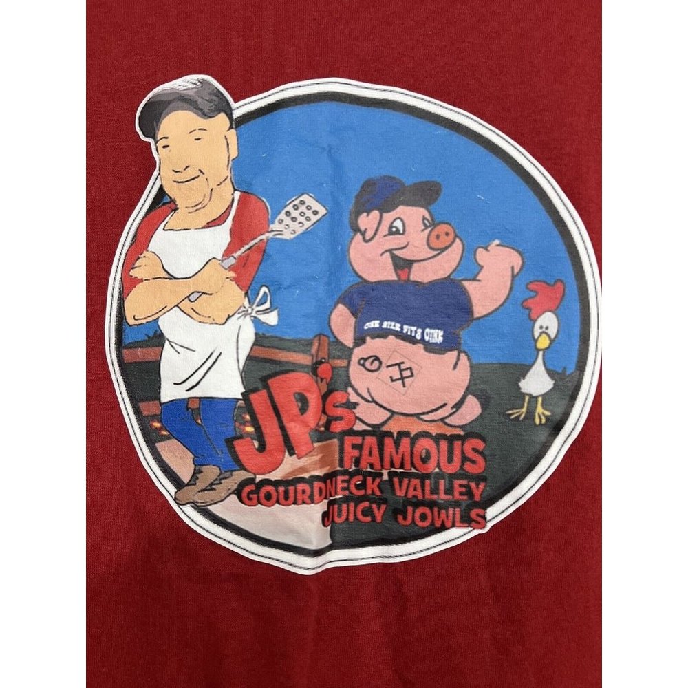 Juicy Hog Jowls‎ Pig Hog Graphic T-Shirt XL Red Backyard Cookout Humor Jerzees